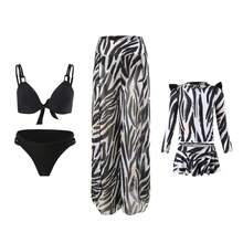 New Three-Piece Bikini Set With Mesh Print And Long Swim Pants. - Green 3-piece Set - View 10