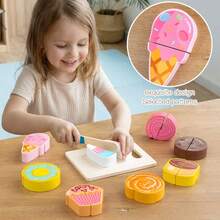 Montessori Early Education Wooden Food Cutting Toy, Fruit/Vegetable/Food/Dessert Multi-Theme Play Kitchen Toy, Children's Game, Boy Game, Girl Game, Fruit And Vegetable Recognition, Develop Hand-Eye Coordination, Improve Fine Motor Skills, Cultivate Finger Flexibility, Train Grasping Ability, Cultivate Concentration, Cultivate Calmness, Parent-Child Interaction Toy, Suitable For Christmas, Easter, Halloween, Birthday Gift - Multicolor - View 4