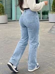 Women's Retro Loose Boyfriend Straight Leg Jeans - Light Wash - View 3