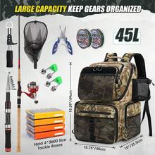 45L Fishing Backpack With Rod Holders & Rain Cover Large Water Resistant Fishing Tackle Bag Store Fishing Gear - Khaki - View 5