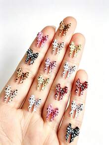 10-100pcs Y2K Leopard Print Bow & Heart Nail Charms, 3D Resin Flatback Nail Art Decoration, Cute Mini Bow Nail Studs For DIY Manicure Accessories - Multicolor - View 4