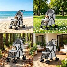 Double Pet Stroller Lightweight Foldable Dog & Cat Stroller - Gris - Ver 9