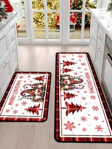 1pc Christmas Decorative Floor Mat 40x60cm, 50x80cm, 40x120cm, Pattern With Christmas Gnomes, Snowflakes, Christmas Trees And Gift Boxes, Red And Black Buffalo Plaid Border, Suitable For Holiday Home Decor, Entryway, Bathroom And Kitchen - Multicolor - View 8