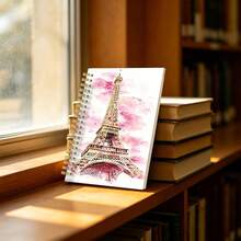 1 pieza Cuaderno espiral A5 - Diseño de arte en acuarela inspirado en París, Francia, con la Torre Eiffel y arquitectura francesa, cubierta elegante en rosa y dorado - Rosa elegante - Ver 3