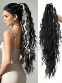 26 pulgadas de largo, cabello sintético ondulado y rizado, fibra resistente al calor, adecuado para uso diario de mujeres y niñas, accesorios de verano para el cabello, pinzas de playa, pinzas de vacaciones, ganchos de moda para el cabello en marrón y negro - negro natural - Ver 18