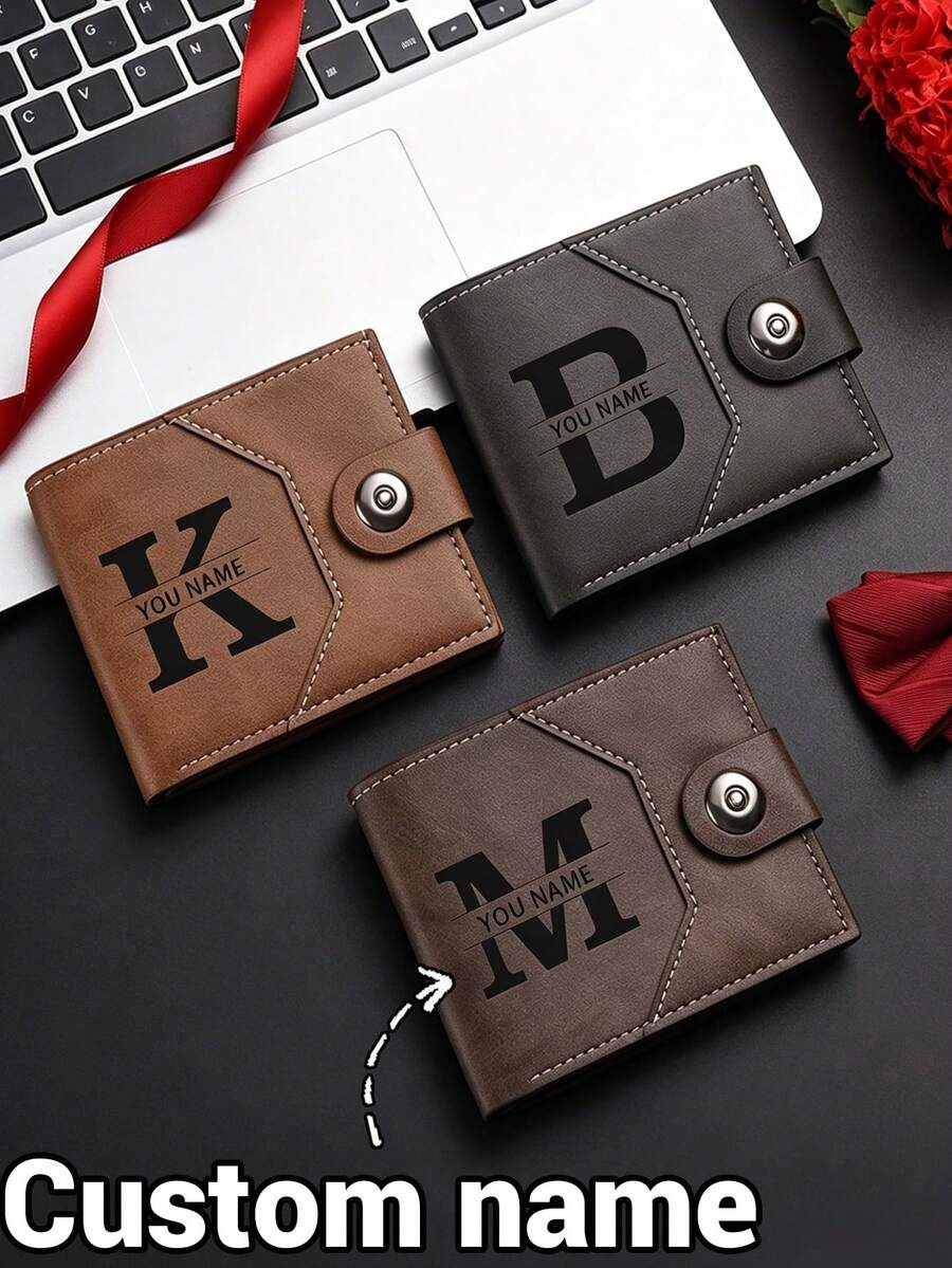 1 buah Dompet Unisex Kustom, Dompet Bisnis dengan Inisial Nama yang Dipersonalisasi, dengan Penutup Jepit, Banyak Slot Kartu, Tempat Kartu Kredit, Dompet Koin, Warna Hitam, Cokelat Tua, Cokelat Muda (Opsional)