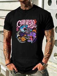 Herren-Streetwear-T-Shirt mit Grafikprint, Premium-Material, Street Hip-Hop, bequem, strapazierf?hig, auff?lliger Print - Schwarz - Übersicht 2