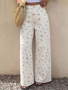 Vaqueros rectos casuales y holgados de verano para mujer - Blanco 2 - Ver 4