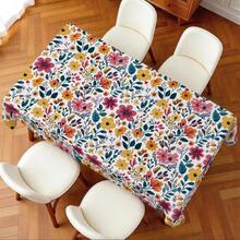 1pc Rectangular Polyester Tablecloth, Floral Pattern, Single-Sided Printing, Suitable For Tabletop, Washable And Reusable, Applicable For Indoor, Outdoor, Patio, Wedding, Party, Dining, Craft Exhibition, Banquet Decoration - Multicolor - View 7