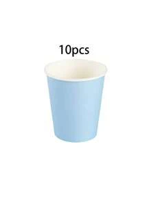 10pcs/20pcs/50pcs/80pcs Blue/Light Blue Gold Rim Paper Tableware Set, Blue 9" Dinner Plates + Light Blue 7" Dessert Plates + Blue Paper Cups + 6.5" Blue/Light Blue Paper Napkins, Scalloped Paper Plates For 1st Birthday, Baptism Party,Birthday,Wedding,Events,Festival,Picnic,Family Gathering Supplies Men Women - Blue Background With Gold Trim - View 7