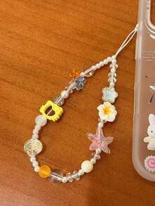 SANRIO 1 dây đeo điện thoại hạt mùa hè phong cách Dopamine Ocean, dây đeo cổ tay chống thất lạc, họa tiết sao biển và hoa sứ, dây xích ốp điện thoại đa năng - Hoa hướng dương vàng KT - Xem 4