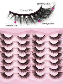 14 Pairs D Curl Fluffy False Eyelashes, 7-16mm Gradient Length Lashes, Thick Curly Natural Lash Extensions, Lightweight Reusable Lashes For Beginners, Daily & Party Makeup - Black - View 5