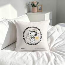 Miniso Peanuts Snoopy Throw Pillow Cover, Beige "The Good Scouts Club Since 1974" Cushion Case For Couch Sofa Bedroom Living Room Home Decor - Color - View 3