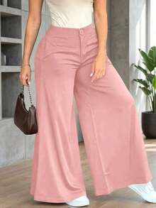Pantalones anchos y sueltos de unicolor y casual para mujer, elegantes y minimalistas - Rosa - Ver 1