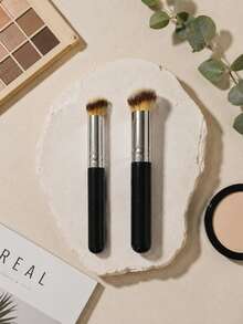 2 pièces Set de pinceaux de maquillage professionnels, pinceau à fond de teint en poils de nylon doux, pinceau à poudre, pinceau à contour, pinceau à blush, pinceau à highlighter, outils de maquillage essentiels pour femmes, portable - Noir - Voir 4