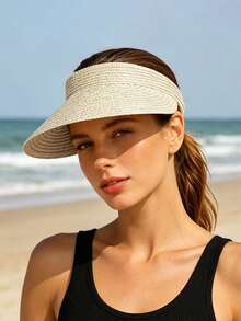 1pc Women's Straw Open Top Sun Hat For USA Mexico Canada World Cup, Foldable And Storable Casual Wide Brim Beach Hat, Essential Summer Outdoor Travel Hat - Multicolor - View 3