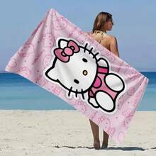 SANRIO 1条粉色Hello Kitty主题沙滩巾 - 卡通主题必备单品，适合海滩、游泳、户外露营和旅行。这款超大尺寸、吸水性强、速干的沙滩巾非常适合旅行、泳池或浴室使用。 - A - 查看 3