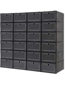 24 Pack Shoe Boxes For Closet Fit, Need To Assemble, Stackable Shoe Storage Organizers With Lids Foldable Plastic Sneaker Containers Display Space Saving, 9.1 X 13 X 5.5 Inches (Multicolor) - Black - View 12
