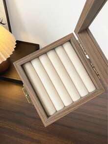 1pc Vintage Wooden Jewelry Box With Lid, Transparent Dust-Proof Storage Box For Earrings, Rings, Bracelets, Portable Small Accessory Organizer - Multicolor - View 5