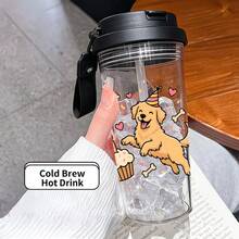 1 pieza/5pcs Taza de café de plástico de 500ml con lindo patrón de Golden Retriever de cumpleaños, con tapa abatible y correa. Sello a prueba de fugas, adecuado para café helado, té y bebidas frías. Un regalo dulce y divertido para amantes de los perros, dueños de mascotas y uso diario en el hogar, trabajo o al aire libre. - Cumpleaños de Golden Retriever multicolor - Ver 8