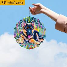 1个3D德国牧羊犬幼犬铁艺挂饰，360°旋转挂钩 - 10英寸彩色户外/室内花园家居装饰，无需电池/电源，适用于婚礼/圣诞节/万圣节/派对，动态狗狗摆件，全年适用（不含吊坠），款式随机 - A - 查看 6