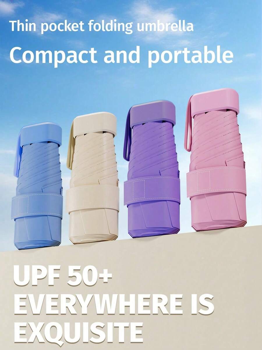 1 Peça Guarda-chuva Compacto 6 Dobras, Uso Duplo à Prova de Chuva & Sol, Guarda-sol de Bolso Ultraleve para Mulheres e Homens, Guarda-chuva Dobrável Mini para Viagem, Praia, Férias e Uso Externo, Escolhas de Primavera e Verão, Presente para Madrinha, Dia das Mães, Formatura, Essenciais de Viagem, Fofo - Multicolorido - Visão 1