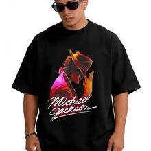 Nueva playera de manga corta oversize para hombre, estampada casual 100% algodón de  Rey del Pop, estilo retro y musical, perfecta para conciertos temáticos, reuniones con amigos, salidas nocturnas, viajes y uso cotidiano, básica imprescind - Blanco - Ver 1