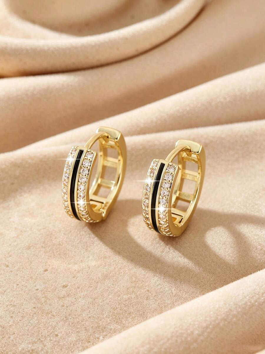 1 paire de boucles d'oreilles à clous rondes géométriques élégantes et luxueuses en cuivre incrusté de zirconium, légères, boucles d'oreilles mode pour femmes, cadeau pour rendez-vous - rond - Voir 1