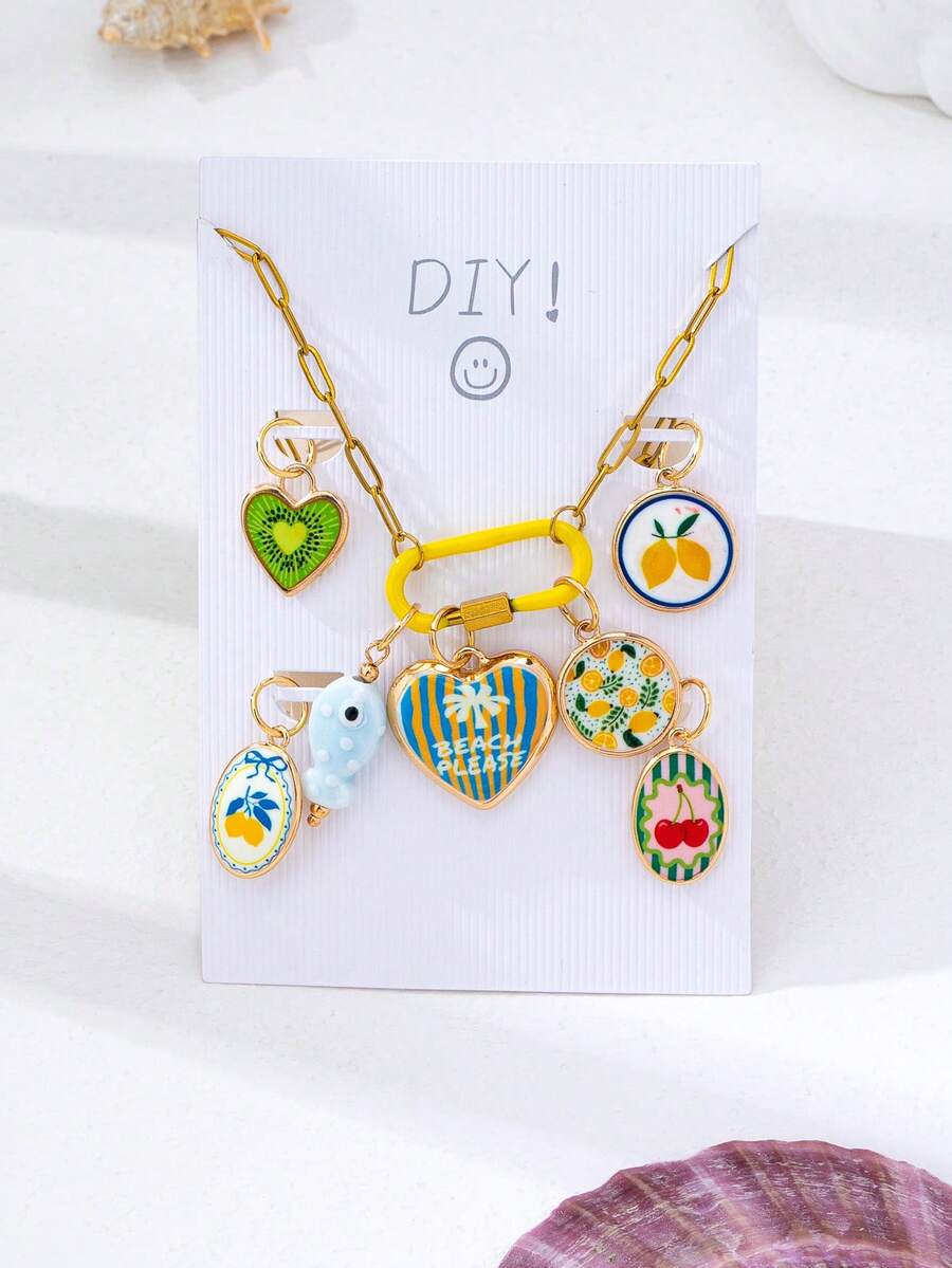 Bộ dụng cụ tự làm vòng cổ charm nhiệt đới tùy chỉnh - Mặt dây chuya trái cây & bãi biển có thể tháo rời với dây xích thép không gỉ, tự tạo trang sức nhiều lớp phong cách (Phong cách mùa hè/bãi biển/nhiệt đới, charm trái cây & bãi biển, quà tặng cho những người yêu du lịch) - Bộ mặt dây chuyền chủ đề đại dương tự làm - Xem 1