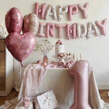 16 Inch Happy Birthday Balloon Banner, Pink White Foil Letter Balloons Birthday Party Decorations For Girls - Multicolor - View 2