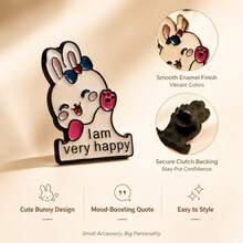 Cute Winking Rabbit Enamel Pin, Happy Mood Brooch, Playful Bunny Lapel Pin For Outfits - White, Pink, Blue, Black - View 3