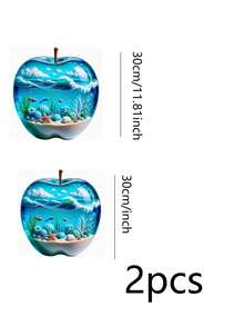 蘋果形海洋世界馬桶貼紙，防水自黏式浴室裝飾貼紙，馬桶蓋翻新美化牆貼，防水浴室裝飾貼紙 - 均碼 - 查看 9
