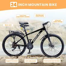 24 26 Inch Bike, Mountain Bike For Boys And Girls Over With 21-Speed Drivetrain, Suspension Fork, Dual Disc Brakes, Rear Rack, Internal Cable,Bicycles With Multiple Colors - Black - View 6