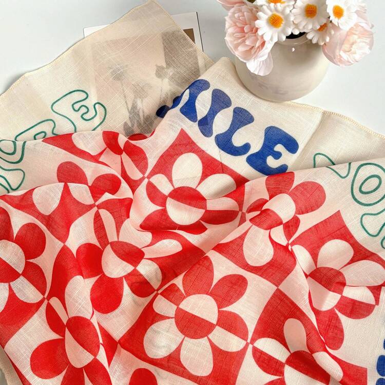 1 chiếc khăn quàng cổ bằng polyester in họa tiết hoa, kiểu dáng thường ngày, thích hợp cho mùa xuân/thu. - bột gạo - Xem 3