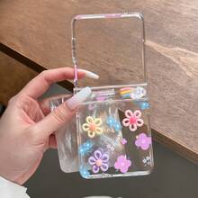 Custodia pieghevole per telefono con texture a piuma e fiori 3D con catena, adatta per Samsung Galaxy Z Flip3 5G/Galaxy Z Flip 4 5G/Galaxy Z Flip 5 5G/Galaxy Z Flip 6 5G/Galaxy Z Flip 7 5G, nuova custodia pieghevole artistica per telefono - Multicolore - Visualizzare 7