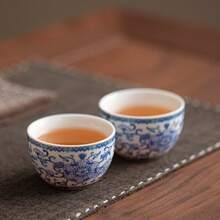 1/2/3/6個裝復古陶瓷杯 主泡杯 家用陶瓷功夫茶具茶杯 - 青花纏枝蓮--圓滿杯 - 查看 7