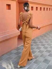 Two-Piece Set With Ruffled Tube Top And Pants - Versatile For Casual/Office/Vacation Wear (Spring And Summer, Regular Sizes) - Orange - View 5