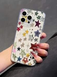 1 pièce Étui de téléphone minimaliste avec motif d'étoiles graffiti plein écran, mignon. Convient pour iPhone 16 Pro Max, 17/16/15/14 Plus, 13/12/11, Air et Séries - Multicolore - Voir 2