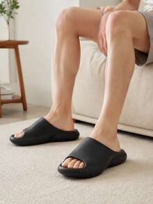 Chanclas para hombre Sandalias de EVA Pantuflas con suela gruesa suave y antibacteriana Diseño liso ergonómico antideslizante para playa y baño - Negro - Ver 2