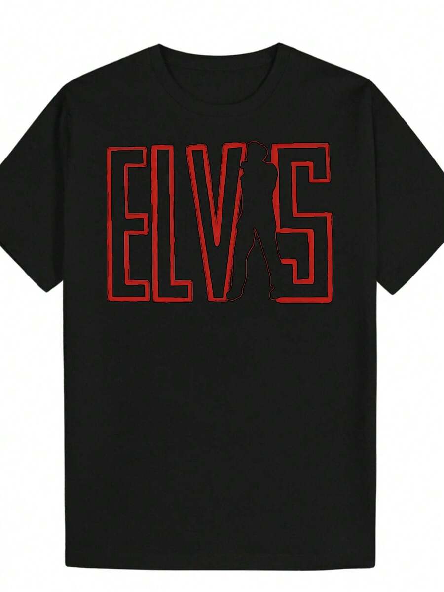 Men'S Summer Casual Crew Neck Cotton T-Shirt With Bold Red Letter Print - Regular Fit, Breathable Fabric For Casual Attire, Everyday Tshirt Bold Graphic Tee Durable Fabric - 黑色 - 查看 1