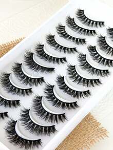 10 Pairs Soft & Fluffy Reusable False Eyelashes, Natural & Dramatic Look For Daily Wear And Parties, Cat Eye Effect, Lightweight & Voluminous - Black - View 6