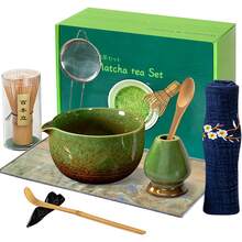 Kit de Té Matcha Tradicional - Juego Completo Con Batidor, Tazón de Cerámica Hecho a Mano, Soporte, Cuchara - Ceremonia de Té Japonés 9 Piezas (Verde) - Verde - Ver 1