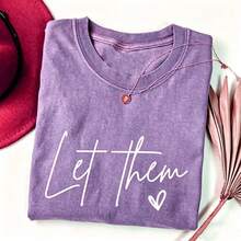[100% Pre-Washed Cotton] Let Them Shirt Gift For Her, Aesthetic Tee, Cute Gift, Aesthetic Tee, Cotton Shirt-Vintage Street Style Unisex Loose Cotton S - 紫色 - 查看 1