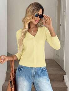 Cárdigan casual y versátil de unicolor para mujeres en otoño e invierno - amarillo claro - Ver 6