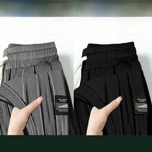 Pantalones casuales de pierna recta para hombre, pantalones largos deportivos resistentes a la suciedad, finos y ligeros para... - negro+marrón - Ver 19
