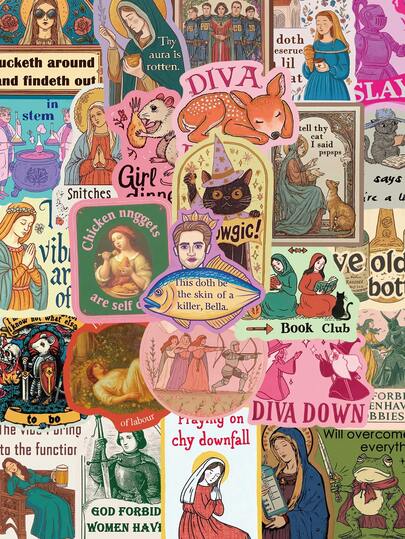 50 miếng nhãn dán phong cách trung cổ dùng cho scrapbook, sổ kế hoạch, ốp điện thoại, sổ tay, hành lý, ván trượt, đàn guitar, nhật ký, thiệp chúc mừng, phong bì