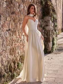 Faeriesty Đầm xếp ly không dây vai dành cho nữ, chất liệu vải xếp ly tinh tế, kiểu dáng ôm sát, phù hợp cho các dịp lễ kỷ niệm và tiệc cưới. - Màu be - Xem 4