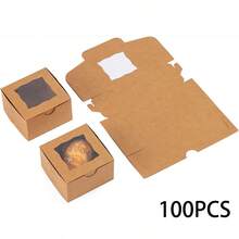 20-200 Pcs 4x4 X 2.5 Inches  White Bread Box With Window, Cupcake Box, Cookie Box, Miniature Pastry Box For Desserts, Strawberries And Pastries - 卡其色 - 查看 9
