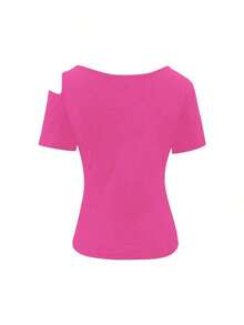 Camiseta de mujer de algodón estilo Y2K, nueva llegada de primavera/verano - Rosa Fucsia - Ver 3