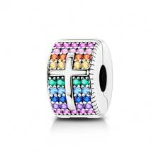 1pc Romantic Good Luck Totem Style S925 Sterling Silver Low Hypoallergenic Shiny Four-Leaf Clover Butterfly Evil Eye Flower Cross Ocean Paw Print Fixed Clip Bead, Suitable For Original Bracelet, Women's DIY Jewelry Making, Birthday Gift - Multicolor - View 18
